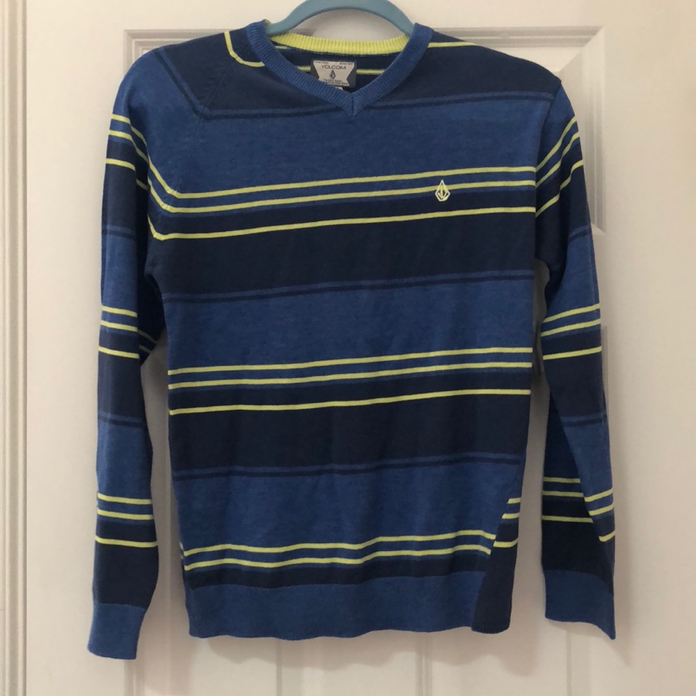 Volcom blue/ yellow striped v-neck sweater